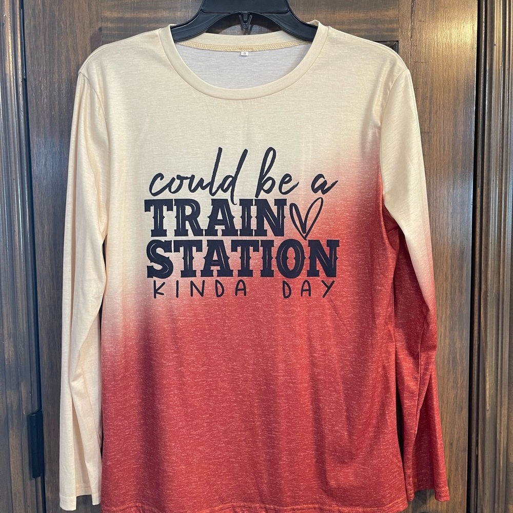 New Burnt Orange and Cream Long Sleeve Graphic Tee